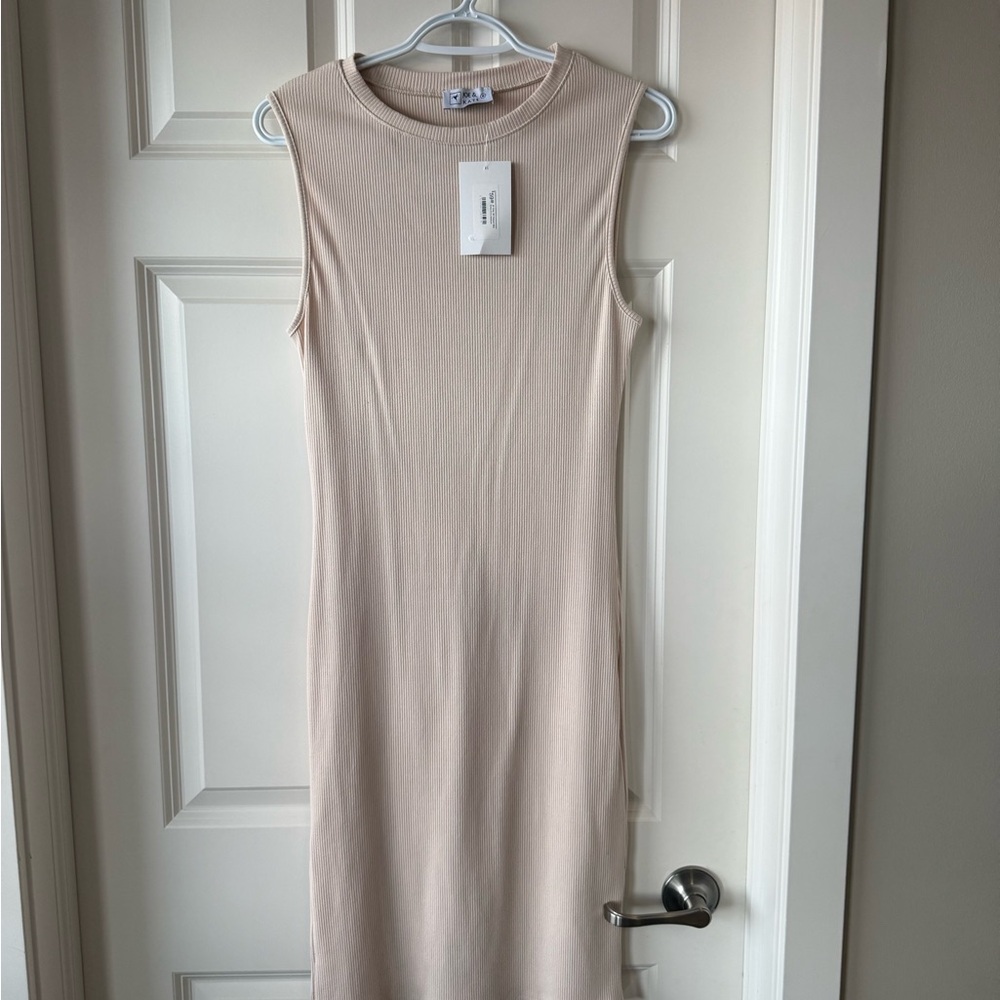 Sleeveless Ribbed Midi Dress in Cream